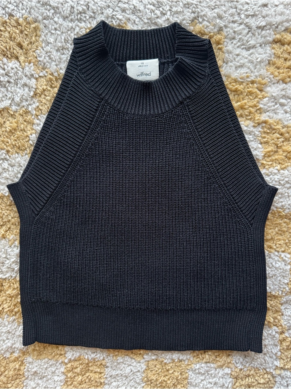 Aritzia Wilfred Black Ribbed Mock Neck Crop Tank